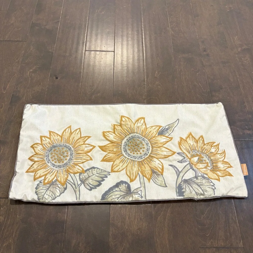 LovingKindness Sunflower Embroidered Lumbar Throw Pillow 28x13 Zippered Cover